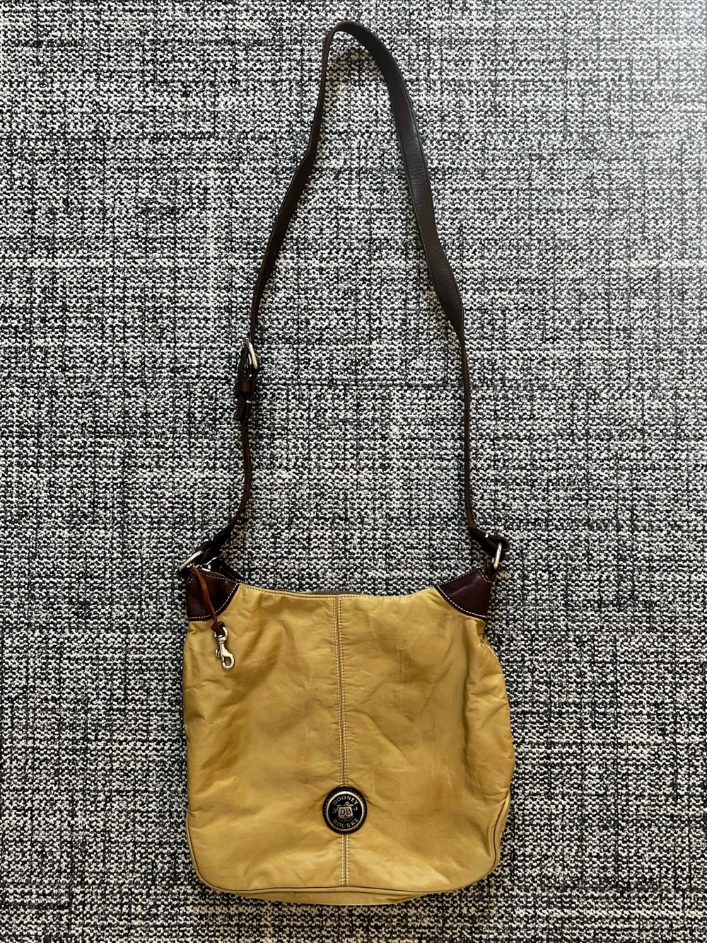 Dooney & Bourke Vintage Y2K Yellow Leather Crossbody with Dark Brown Trim